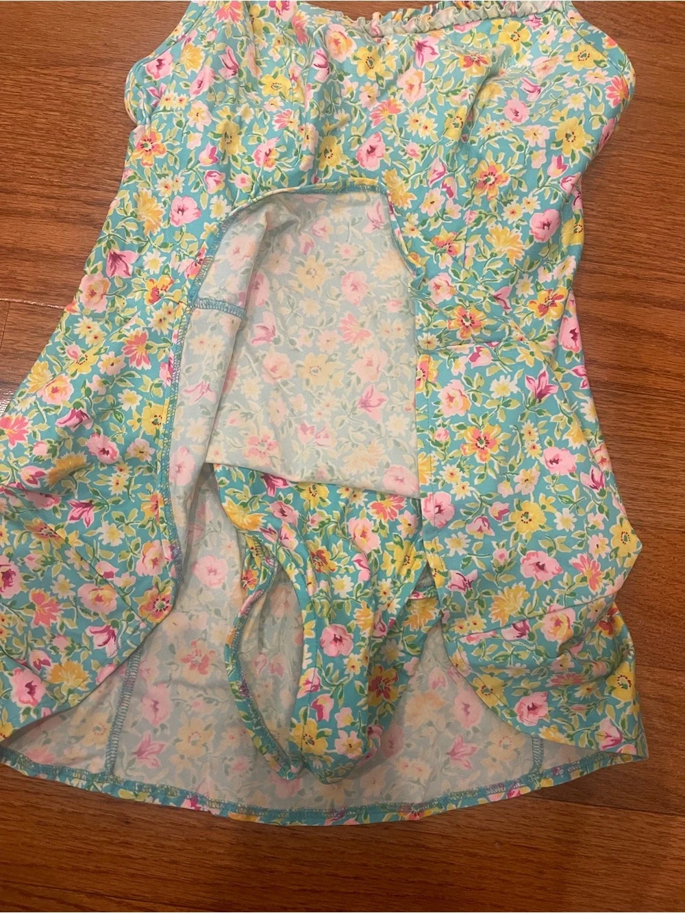 Vintage Adrienne Vitadinni Blue Floral Swim Dress One Piece Blue Green Yellow 8